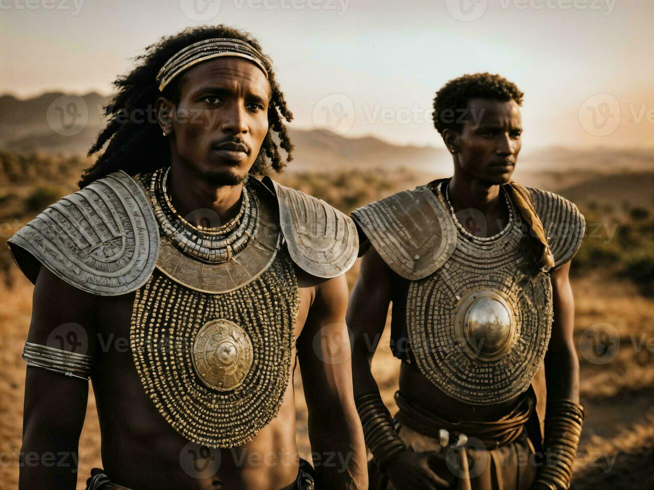 foto de africano hombre tribal guerreros con armadura, generativo ai