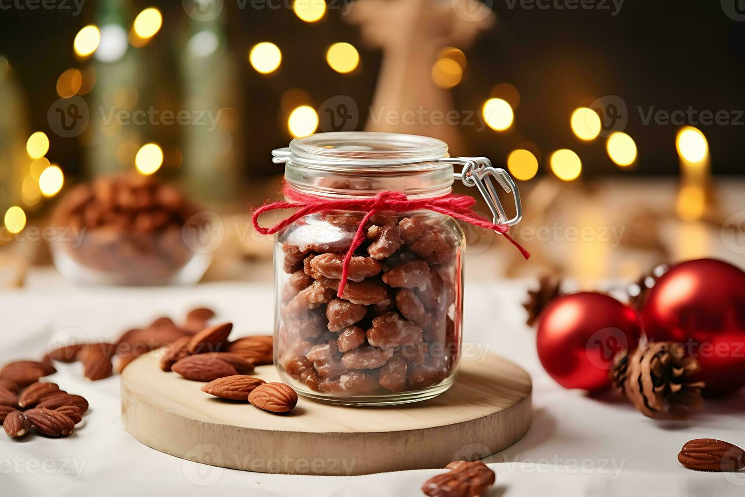 Candied caramel roasted nut for christmas for display. AI Generated. photo