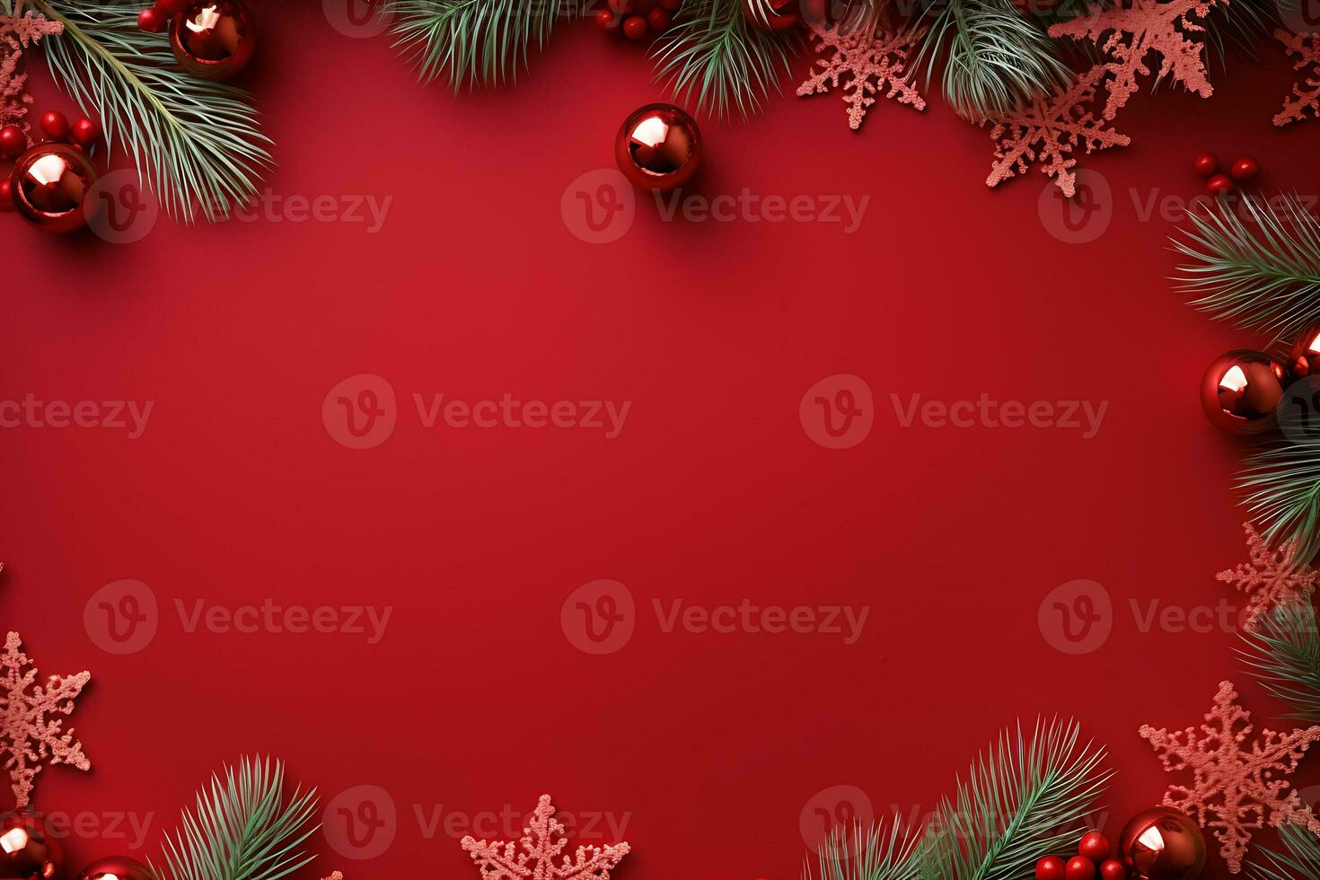 Frame made of Christmas decorations on background, top view with space for text. Winter season. AI Generated photo