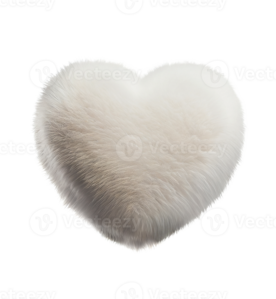 White soft heart shaped bear fur pillow isolated on transparent background, created with generative AI png