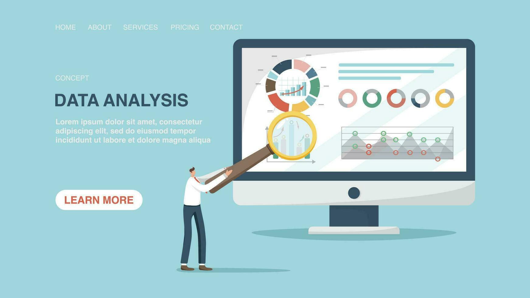 vector ilustración para póster, sitio web o web página, bandera. datos análisis, análisis de ingresos y gastos empresa, evaluación de rentabilidad y inversión atractivo, económico cálculos