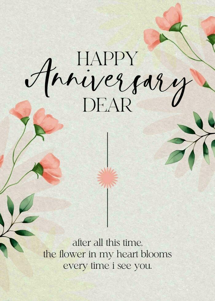 Clean Minimalist Pink Flower and Petal Leaves Greetings for Wedding Anniversary template