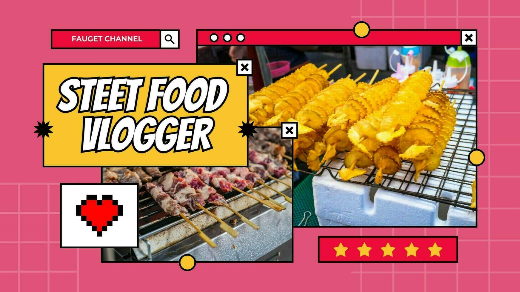 Red yellow retro street food youtube thumbnail template
