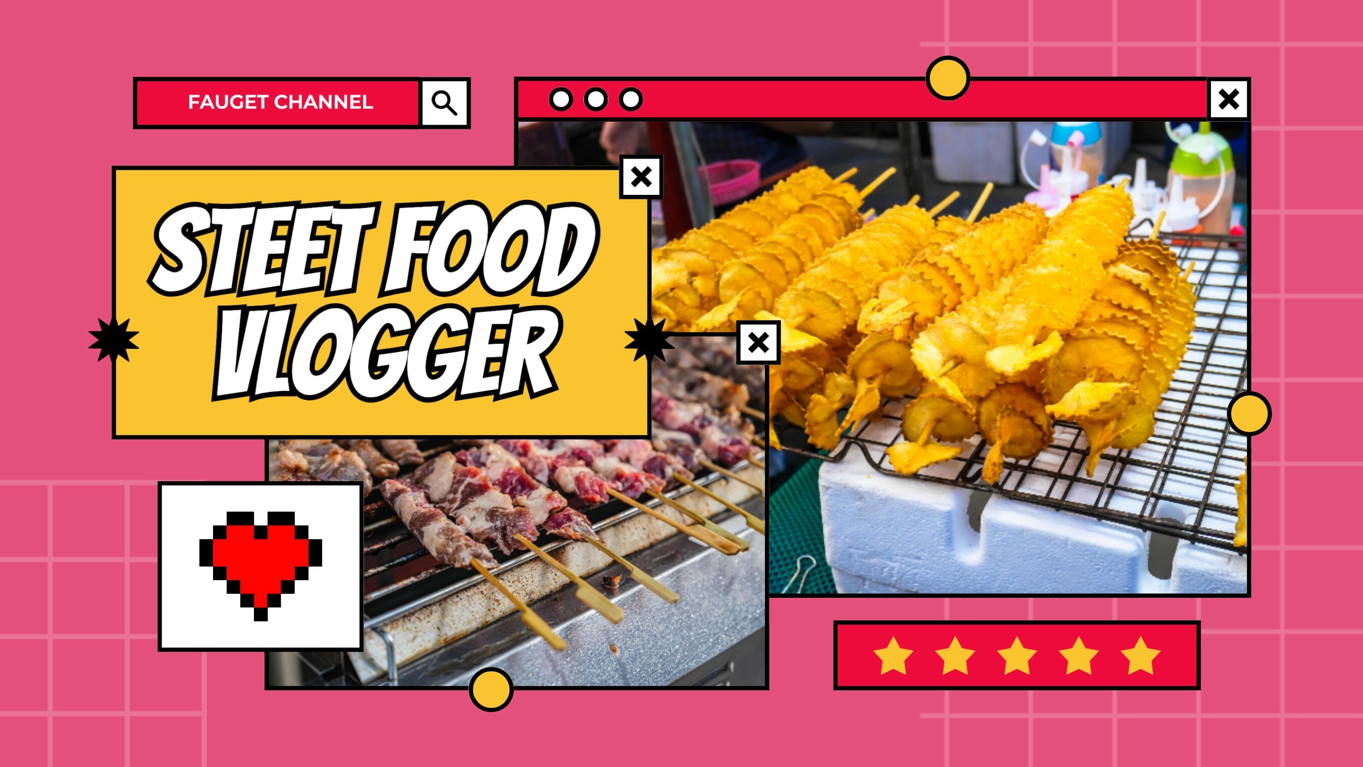 Red yellow retro street food youtube thumbnail 28061884 Template