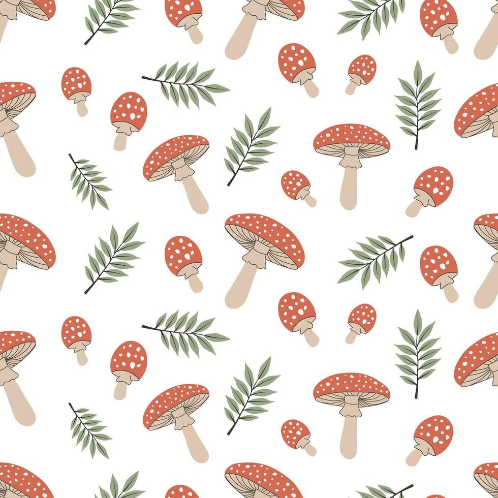 Seamless pattern with autumn mushrooms on a white background. Print with  mushrooms. Vector illustration