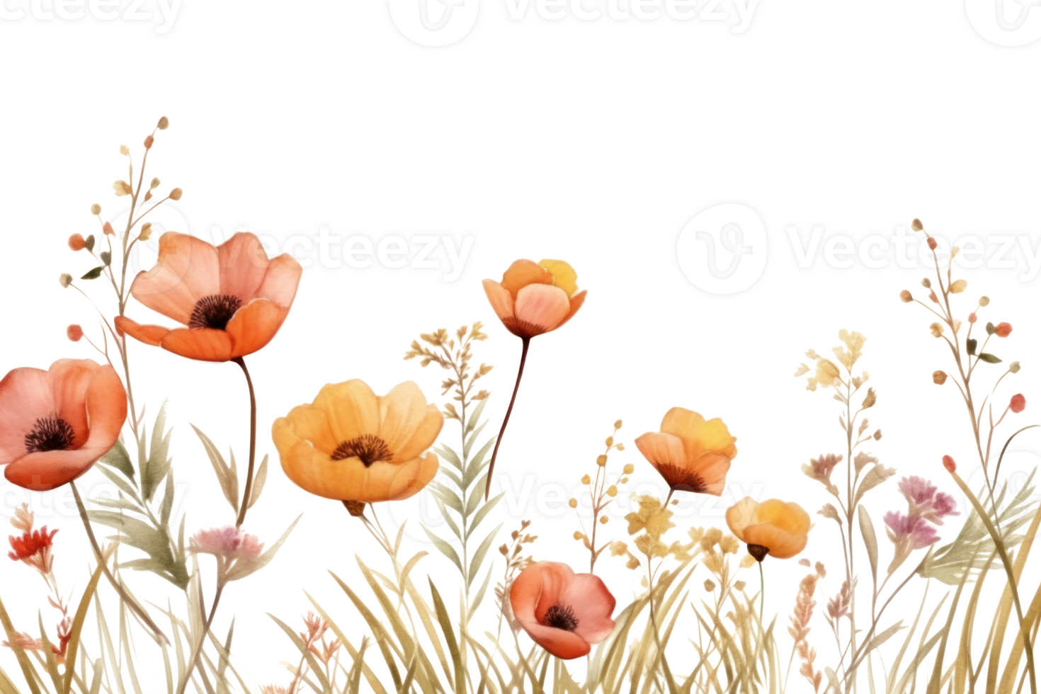 Watercolor autumn flowers isolated png