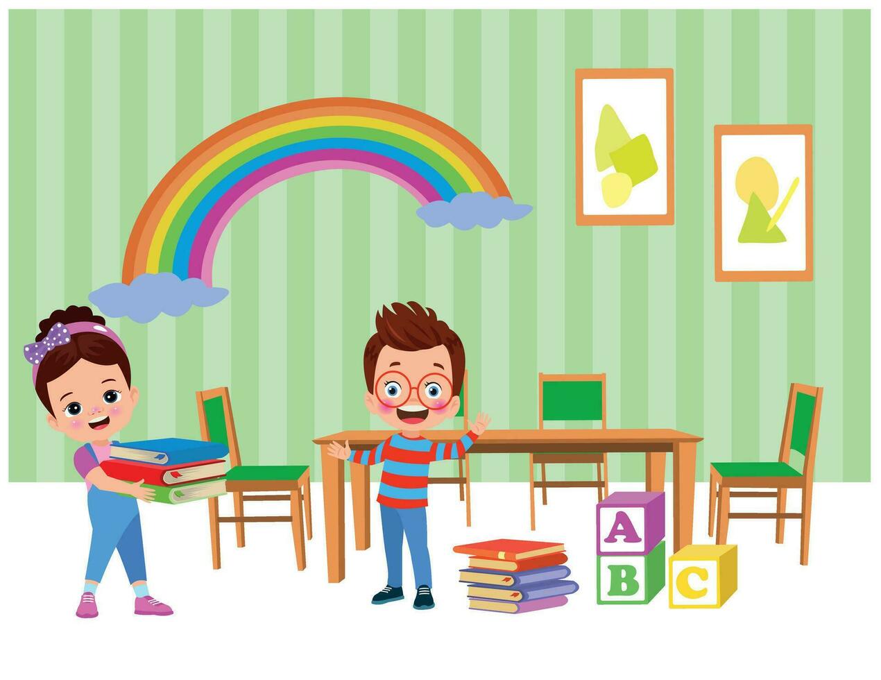 Vector Illustration Of Kids Playing in the classroom