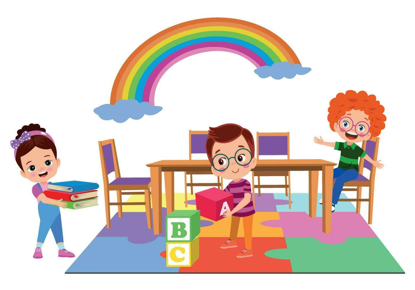 Vector Illustration Of Kids Playing in the classroom