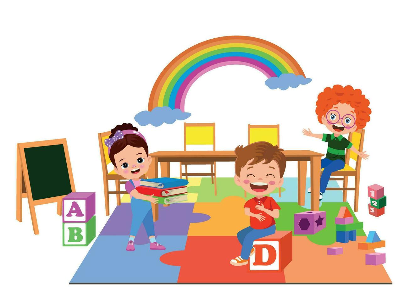 Vector Illustration Of Kids Playing in the classroom