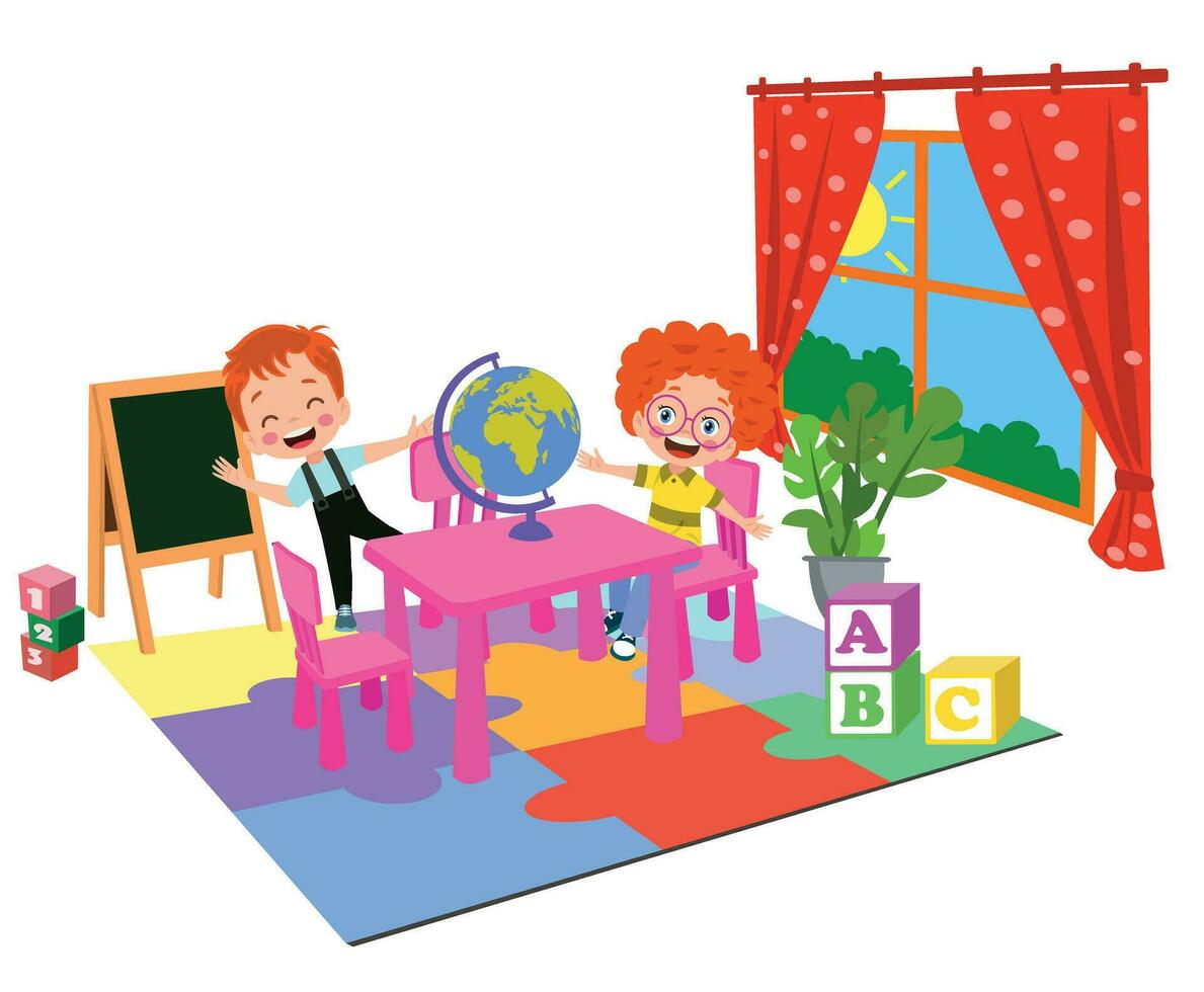 Vector Illustration Of Kids Playing in the classroom