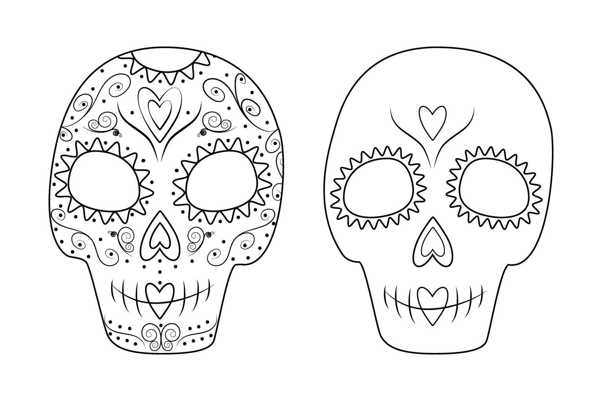 Set Of 2 Patterned Outline Drawing Sugar Skulls Day Of The Dead Dia dia-de-los-muertos-skull-26536007-vector-art-at-vecteezy