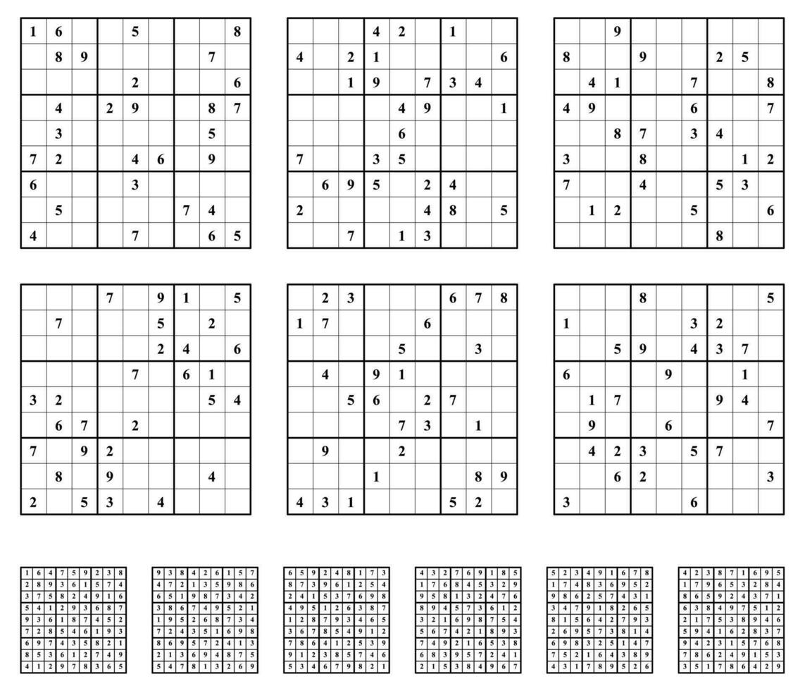 Sudoku game set  with answers. Simple vector design