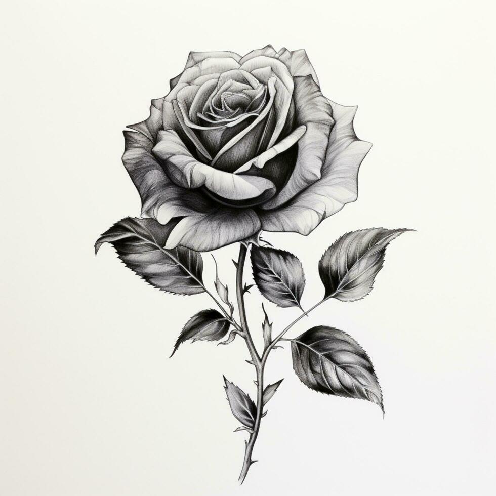 fine line black rose on white background photo