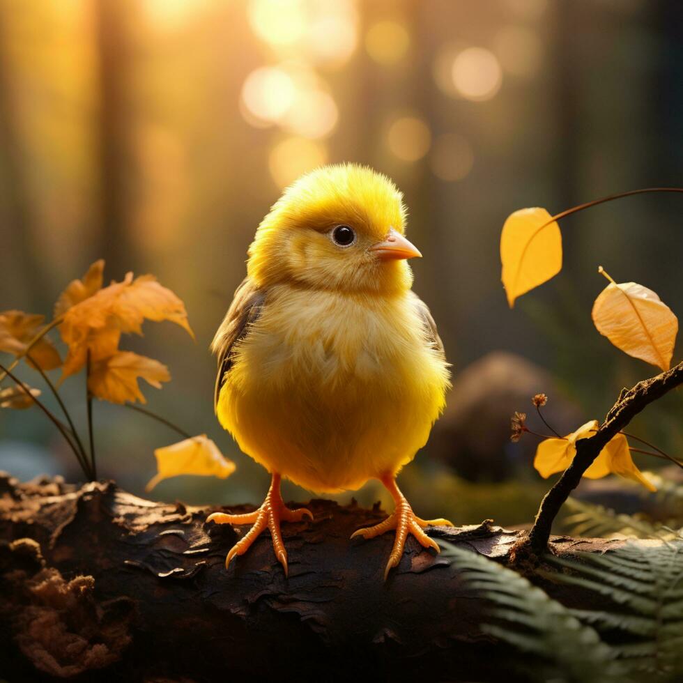 amarillo polluelo en el bosque foto