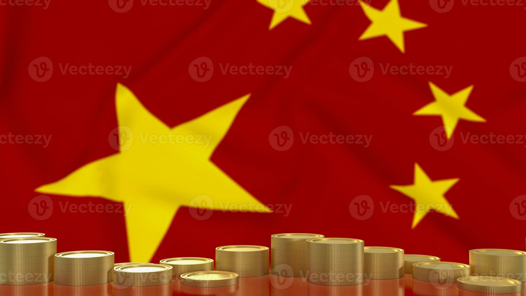 The Gold coins on Chinese flag for Business concept 3d Rendering photo