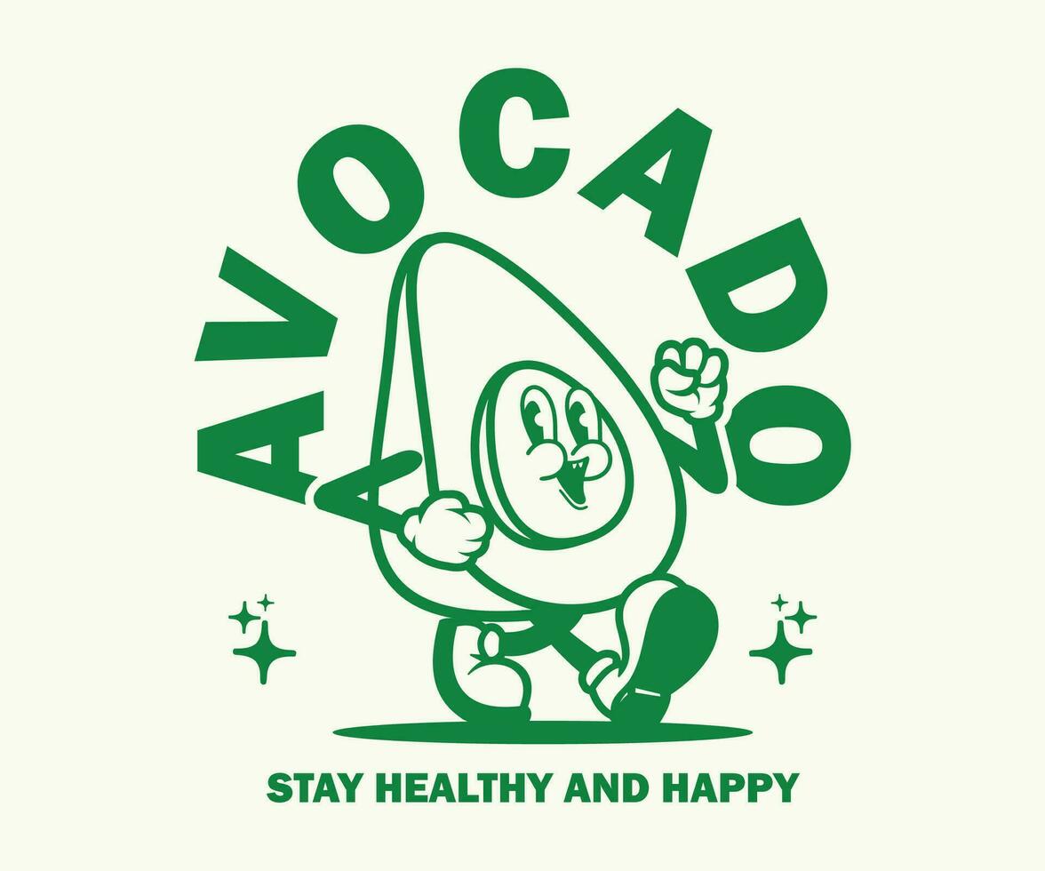 linda kawaii aguacate pegatinas conjunto de garabatear Fruta en verde antecedentes. de moda decoración para cuaderno o diario. mano dibujado vector ilustración en plano dibujos animados estilo.