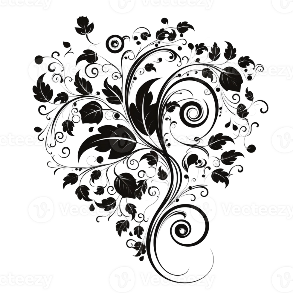 Florish and swirl black art on transparent background, created with generative AI png