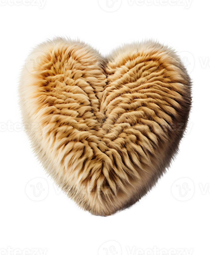 Soft heart shaped tiger fur pillow isolated on transparent background, created with generative AI png