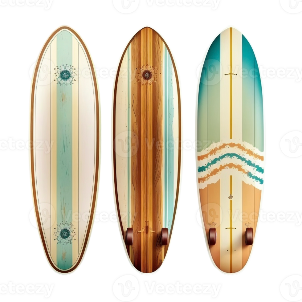 colección de Clásico de madera longboard tablas de surf, creado con generativo ai png