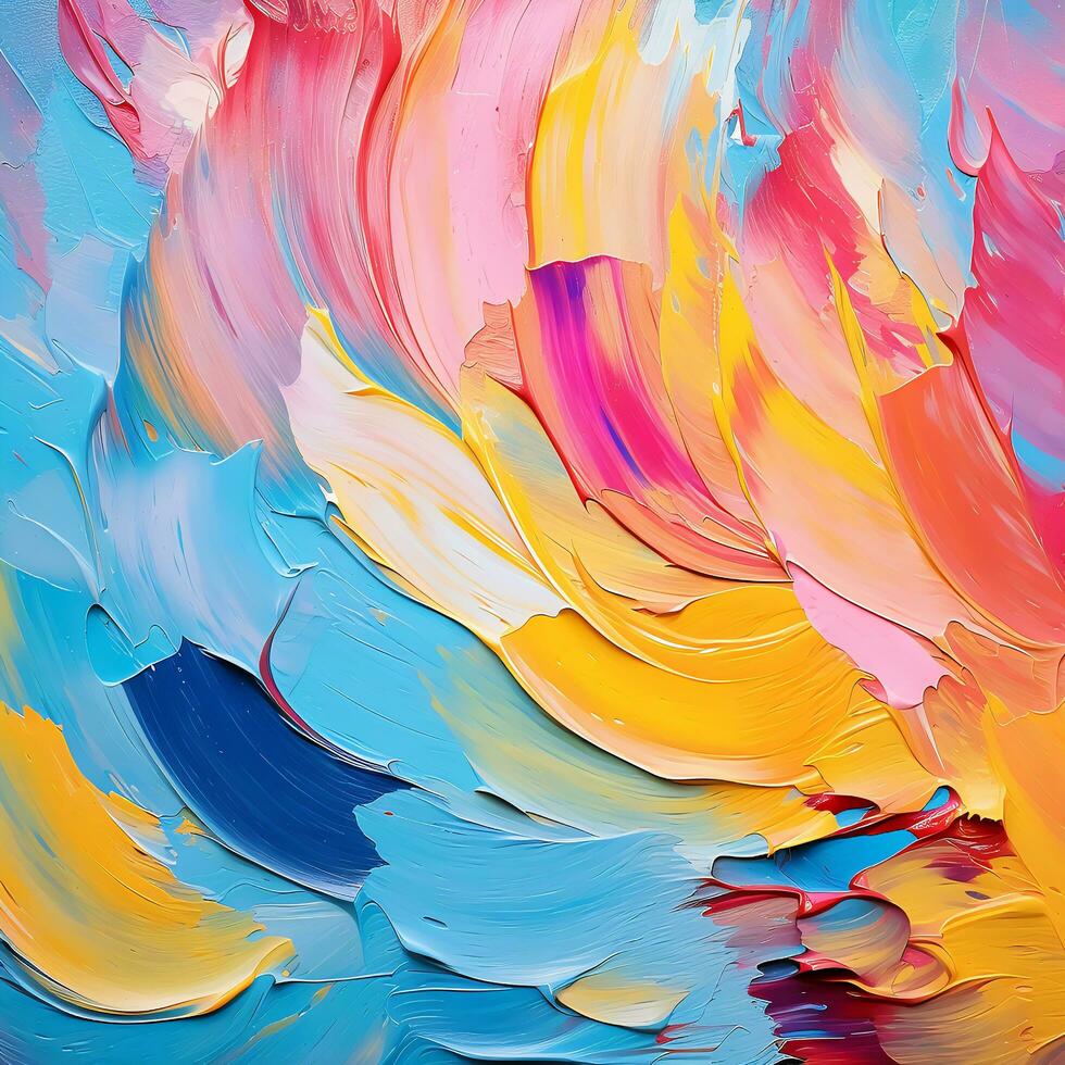 Abstract acrylic art. Painting, background, print, digital paper. Pink, yellow, blue. AI generated photo