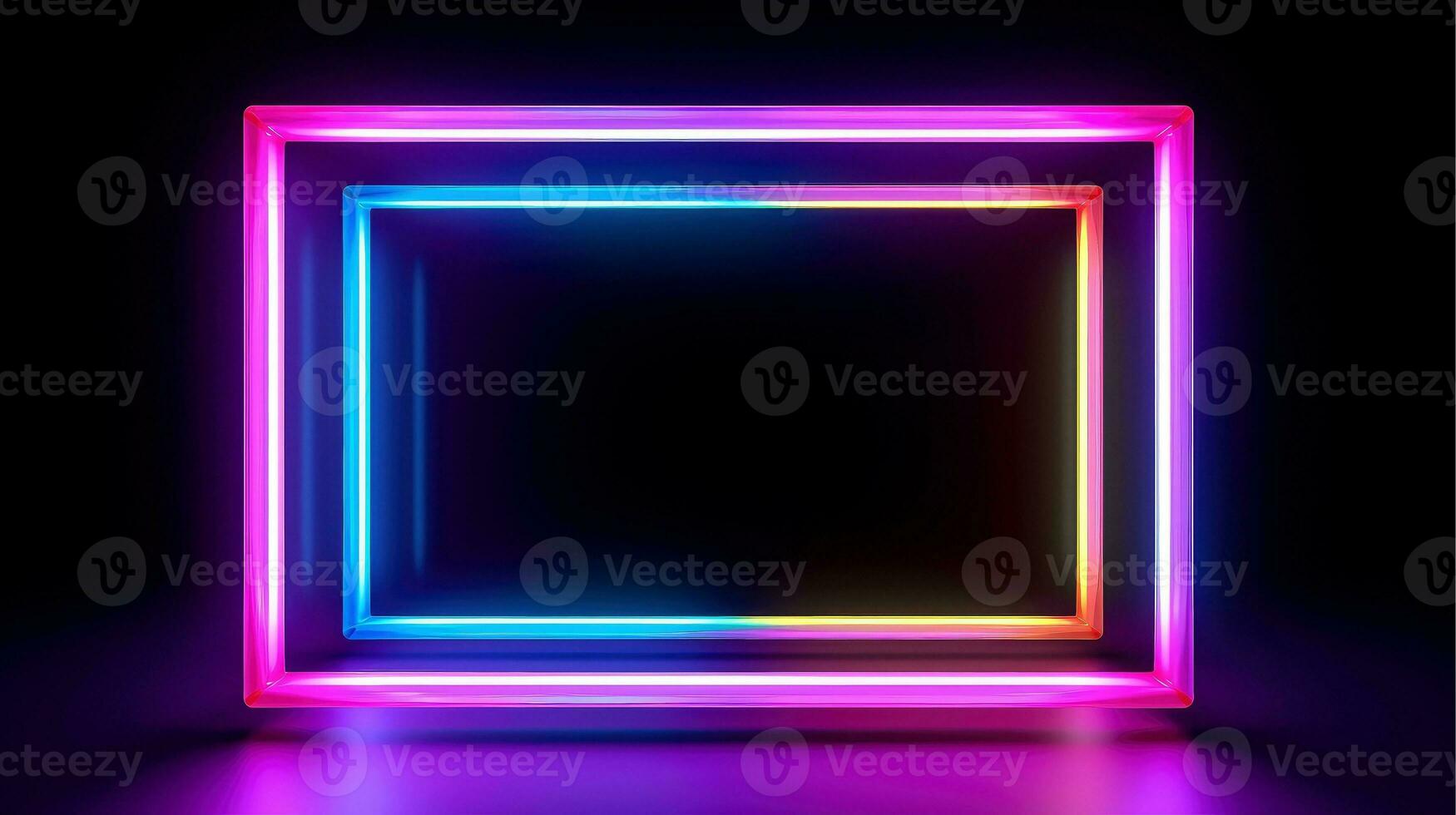 Neon border frame, Multi-colored neon lamp on a black background. Halogen light, Generative AI illustration photo