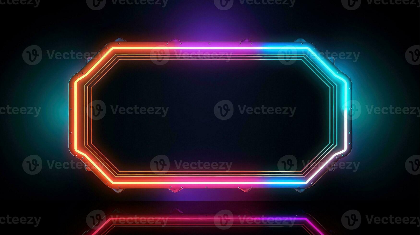 Neon border frame, Multi-colored neon lamp on a black background. Halogen light, Generative AI illustration photo