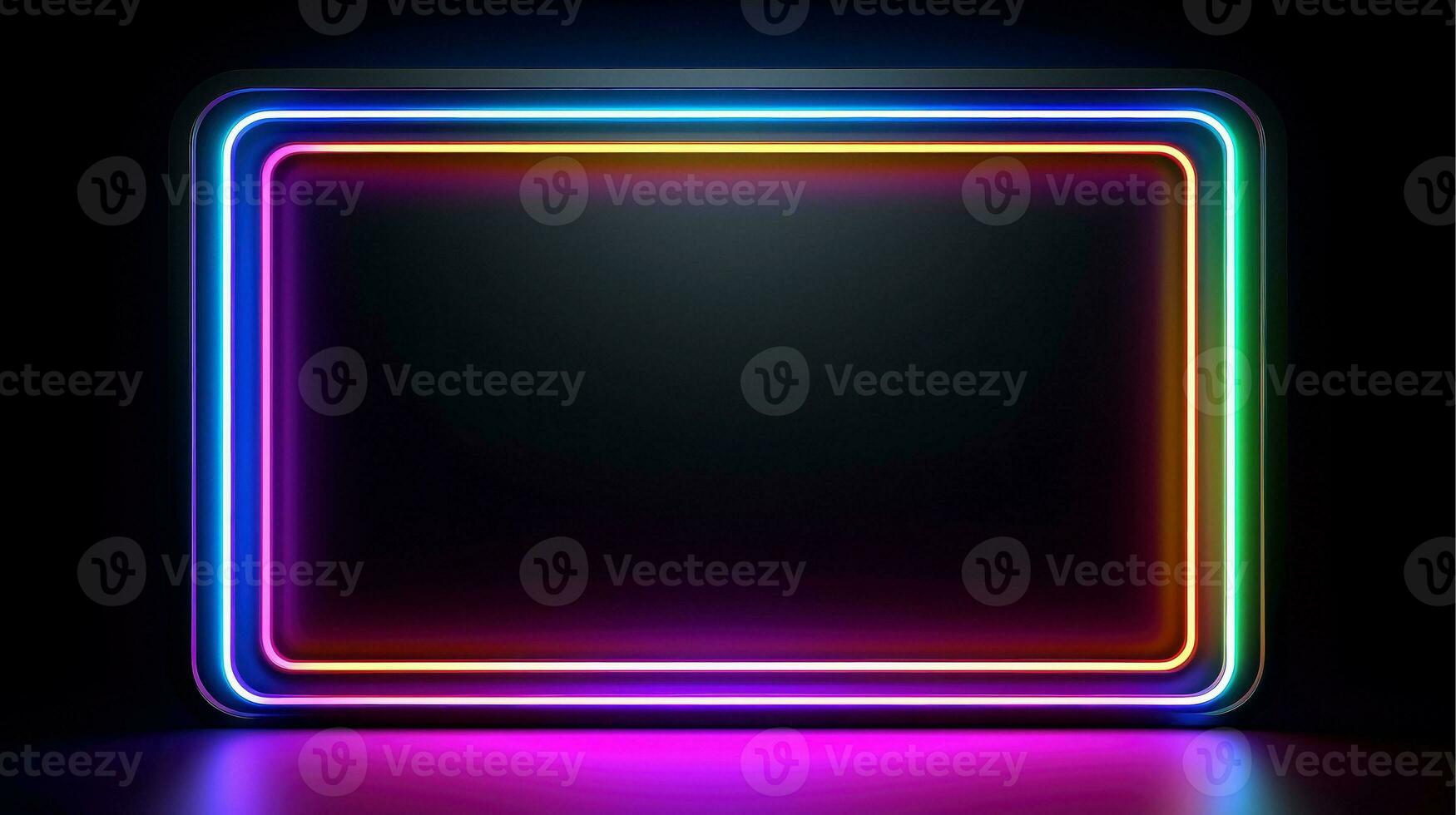 Neon border frame, Multi-colored neon lamp on a black background. Halogen light, Generative AI illustration photo