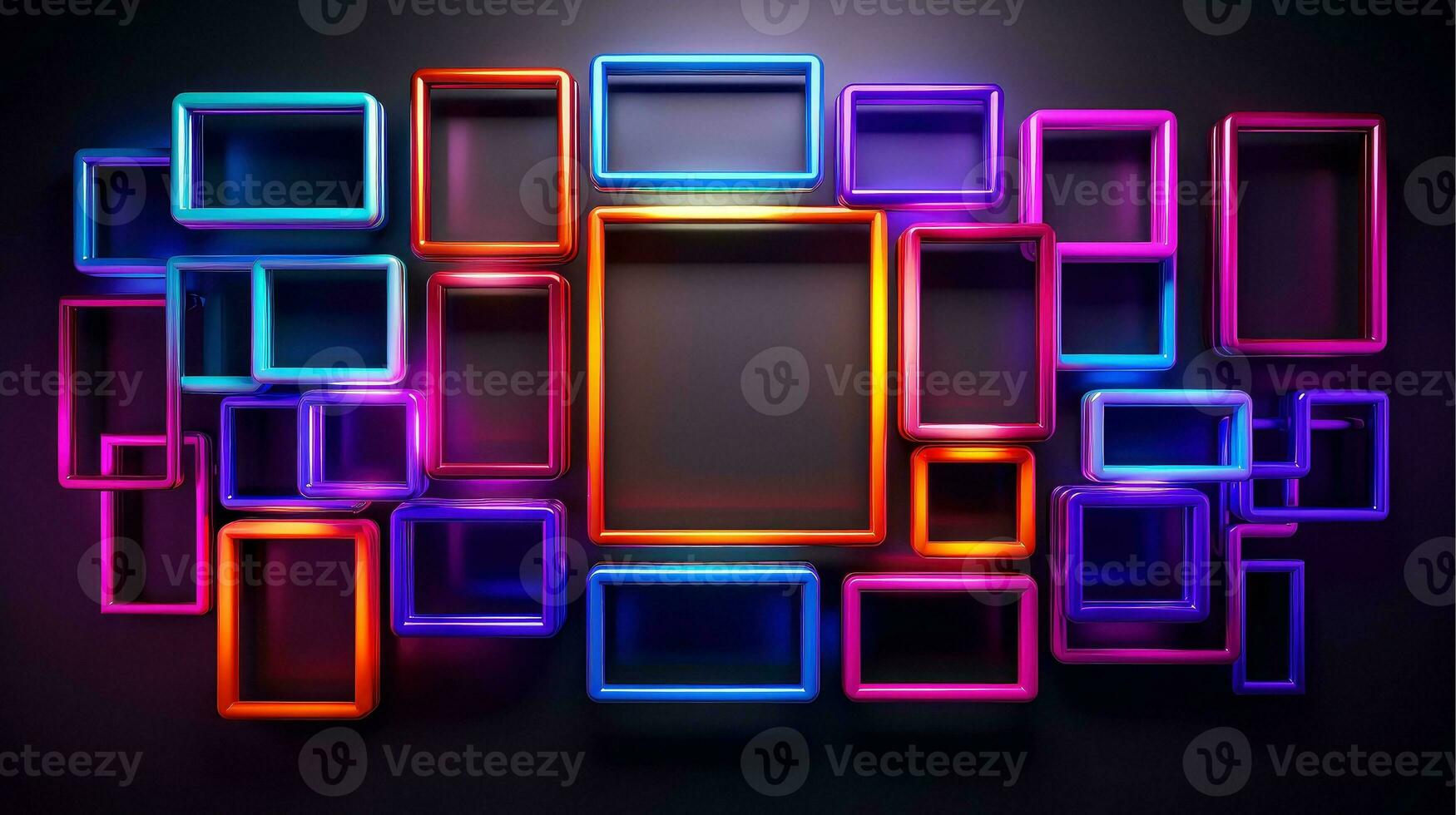 Neon border frame, Multi-colored neon lamp on a black background. Halogen light, Generative AI illustration photo