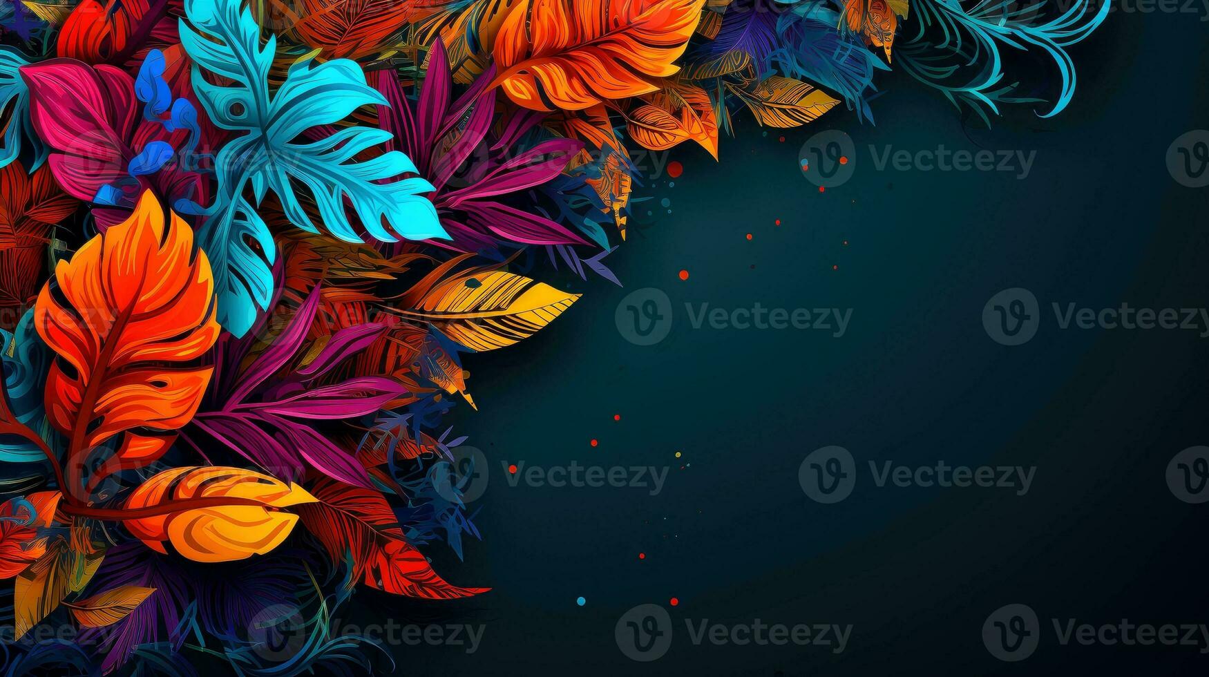Floral border frame card template. multicolor flowers, leaves, for banner, with dark background, Generative AI illustration photo