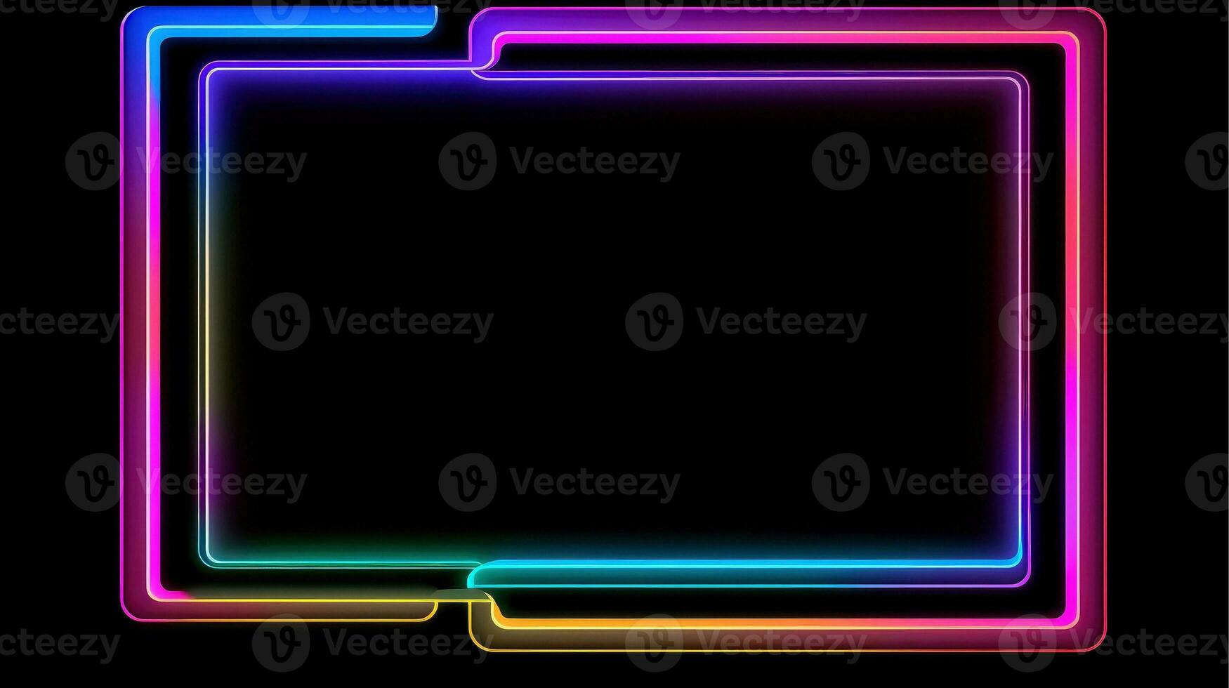 Neon border frame, Multi-colored neon lamp on a black background. Halogen light, Generative AI illustration photo