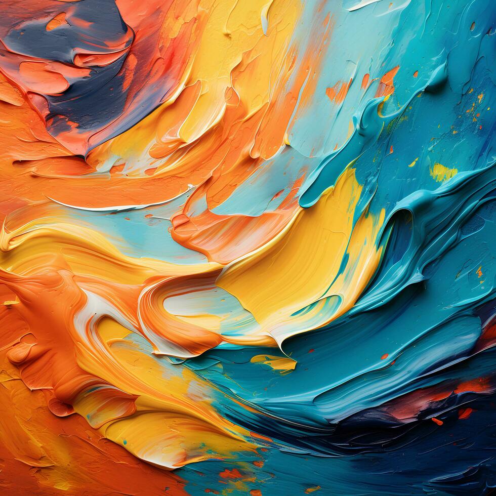 Abstract acrylic art. Painting, background, print, digital paper. Orange, yellow, blue, red. AI generated photo