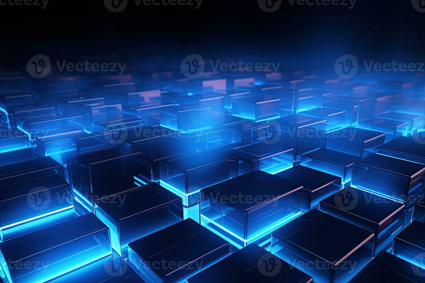 Abstract neon blue background, cyber space, parallel universe, lines, stripes, glow. AI generated photo