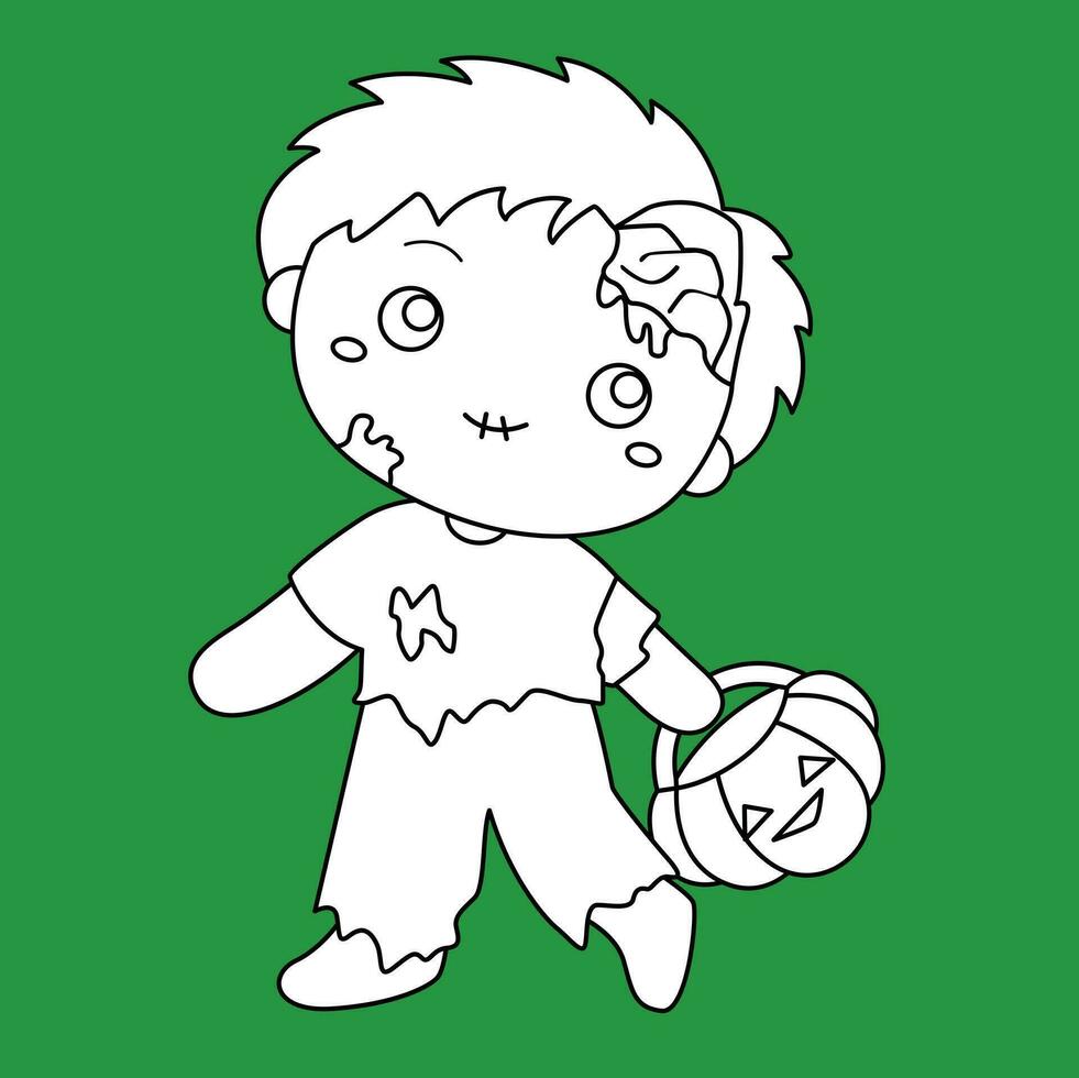 Zombie Kids Halloween Costume Party Cartoon Digital Stamp Outline vector