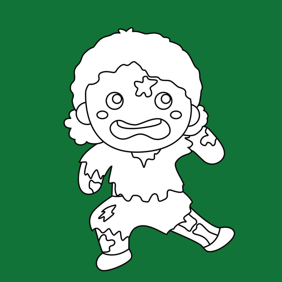 Zombie Kids Halloween Costume Party Cartoon Digital Stamp Outline vector