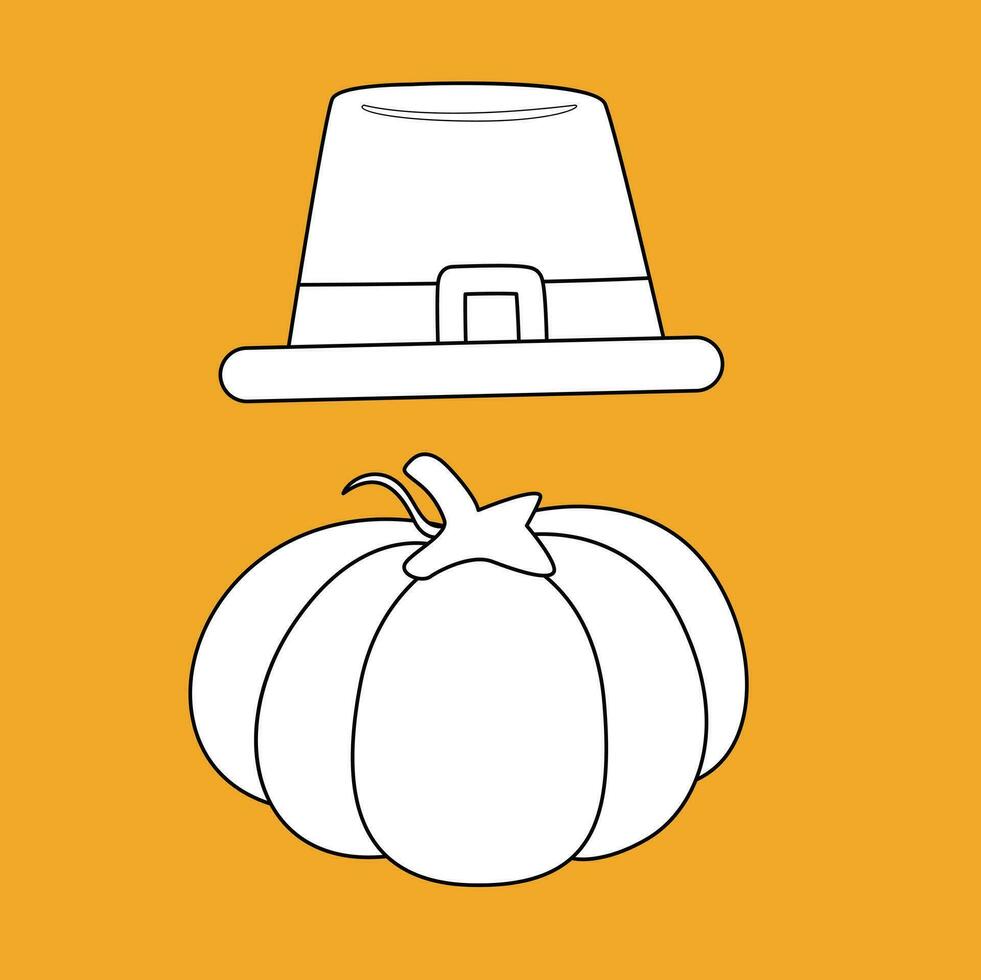 Pumpkin Fruits and Thanksgiving Hat Celebration Cartoon Digital Stamp Outline vector