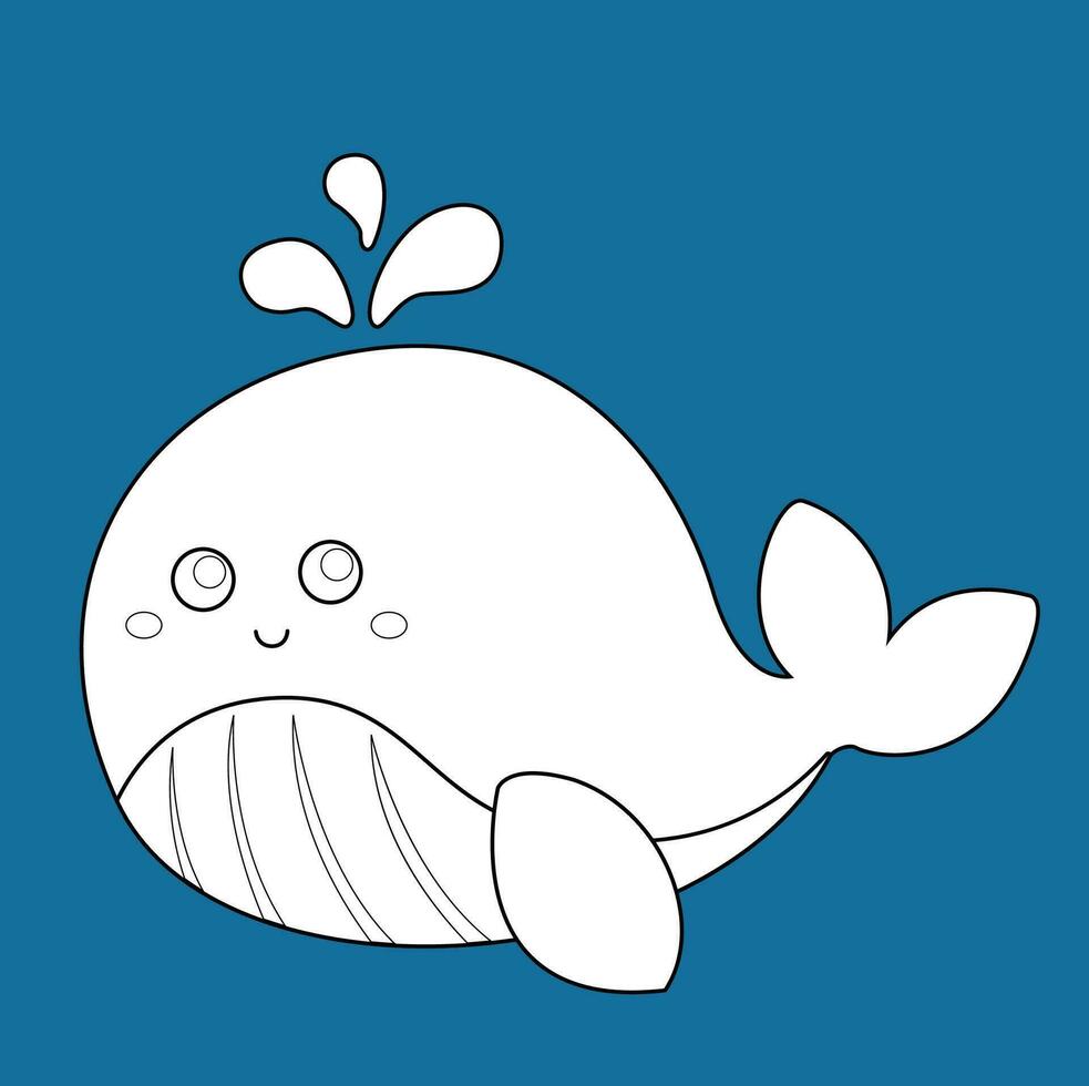 Whale Fish Animal Ocean Marine Cartoon Digital Stamp Outline vector