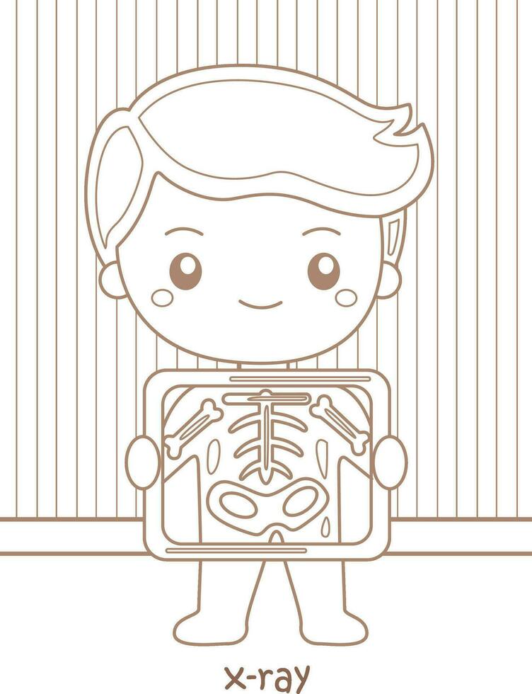 Alphabet X For X-Ray Kids Vocabulary School Lesson Cartoon Coloring Pages for Kids and Adult vector