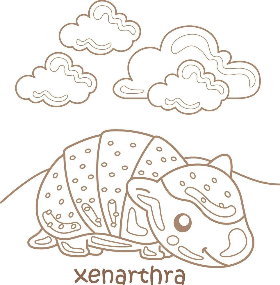 Alphabet X For Xenarthra Vocabulary School Lesson Cartoon Coloring Pages for Kids and Adult vector