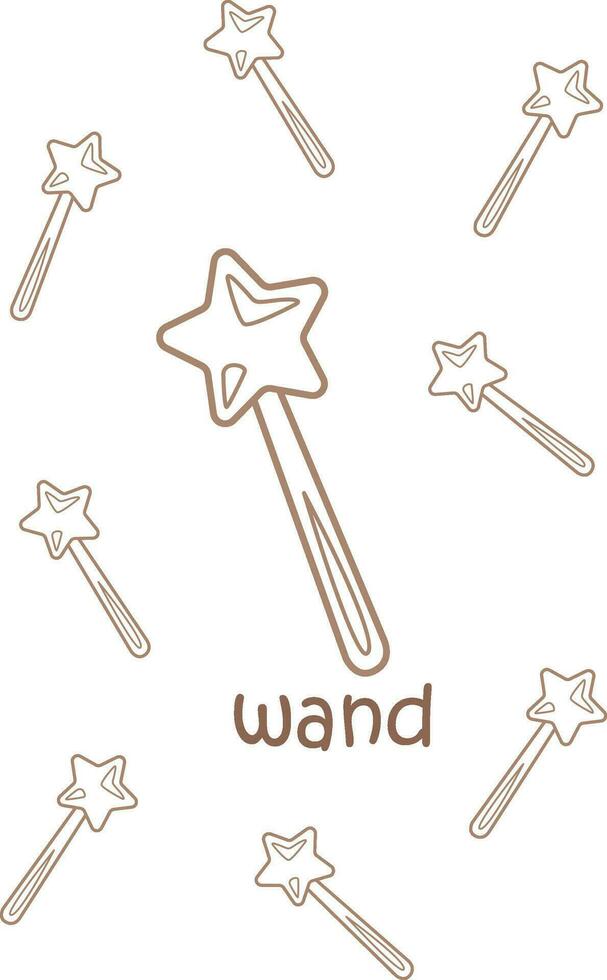 Alphabet W For Wand Vocabulary School Lesson Cartoon Coloring Pages for Kids and Adult vector