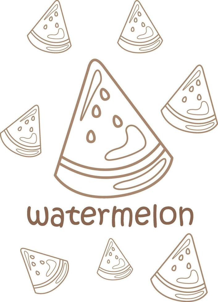 Alphabet W For Watermelon Vocabulary School Lesson Cartoon Coloring Pages for Kids and Adult vector