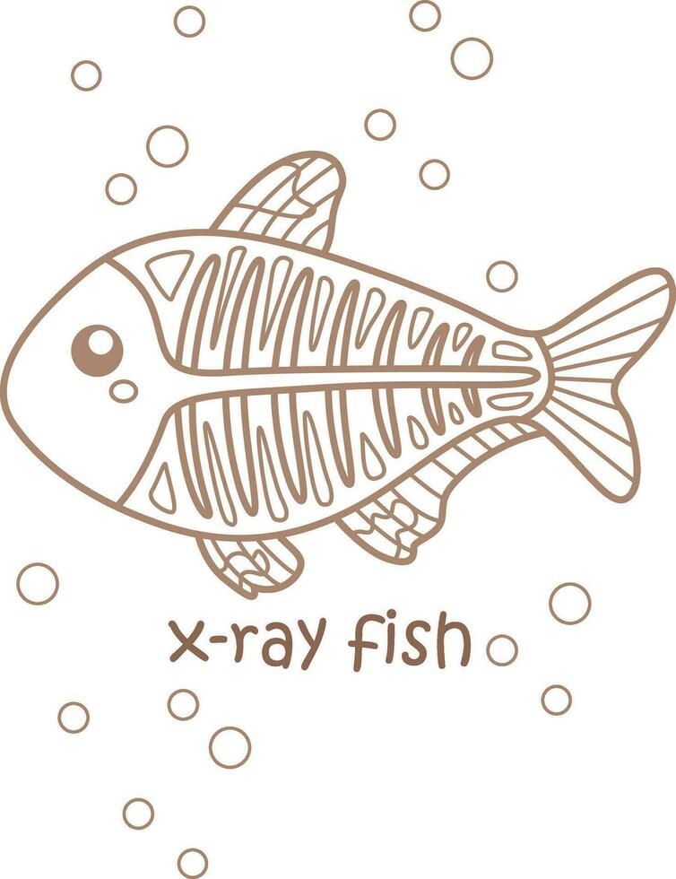 Alphabet X For Xray Fish Vocabulary School Lesson Cartoon Coloring Pages for Kids and Adult vector