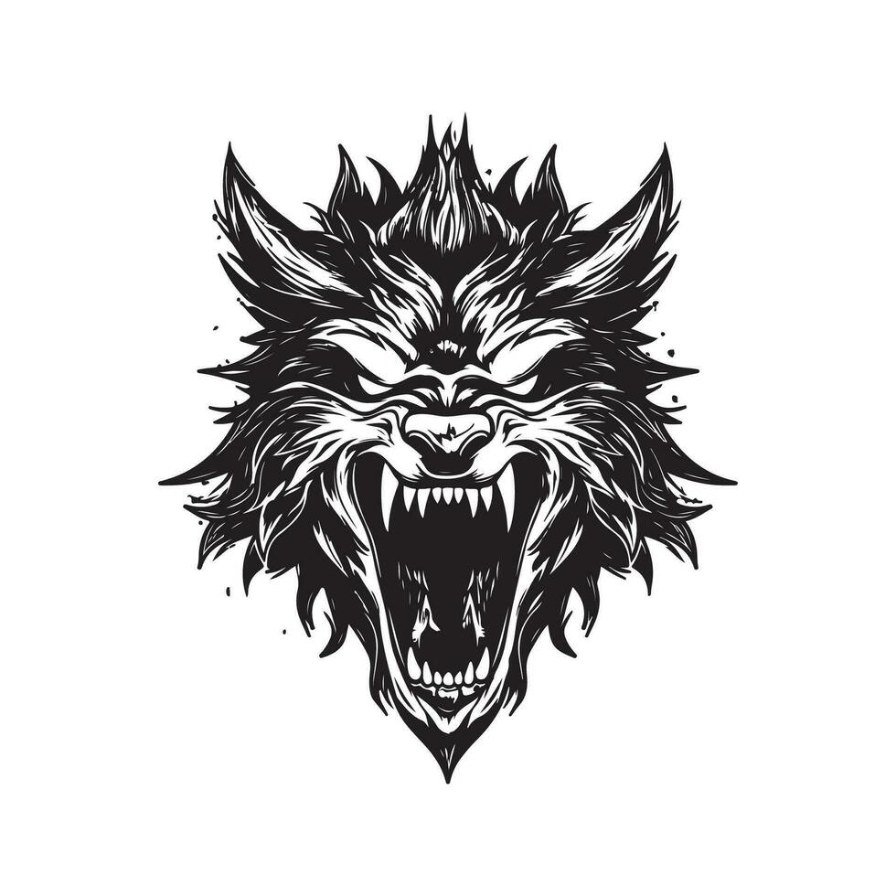 wolf monster, vintage hand drawn illustration vector