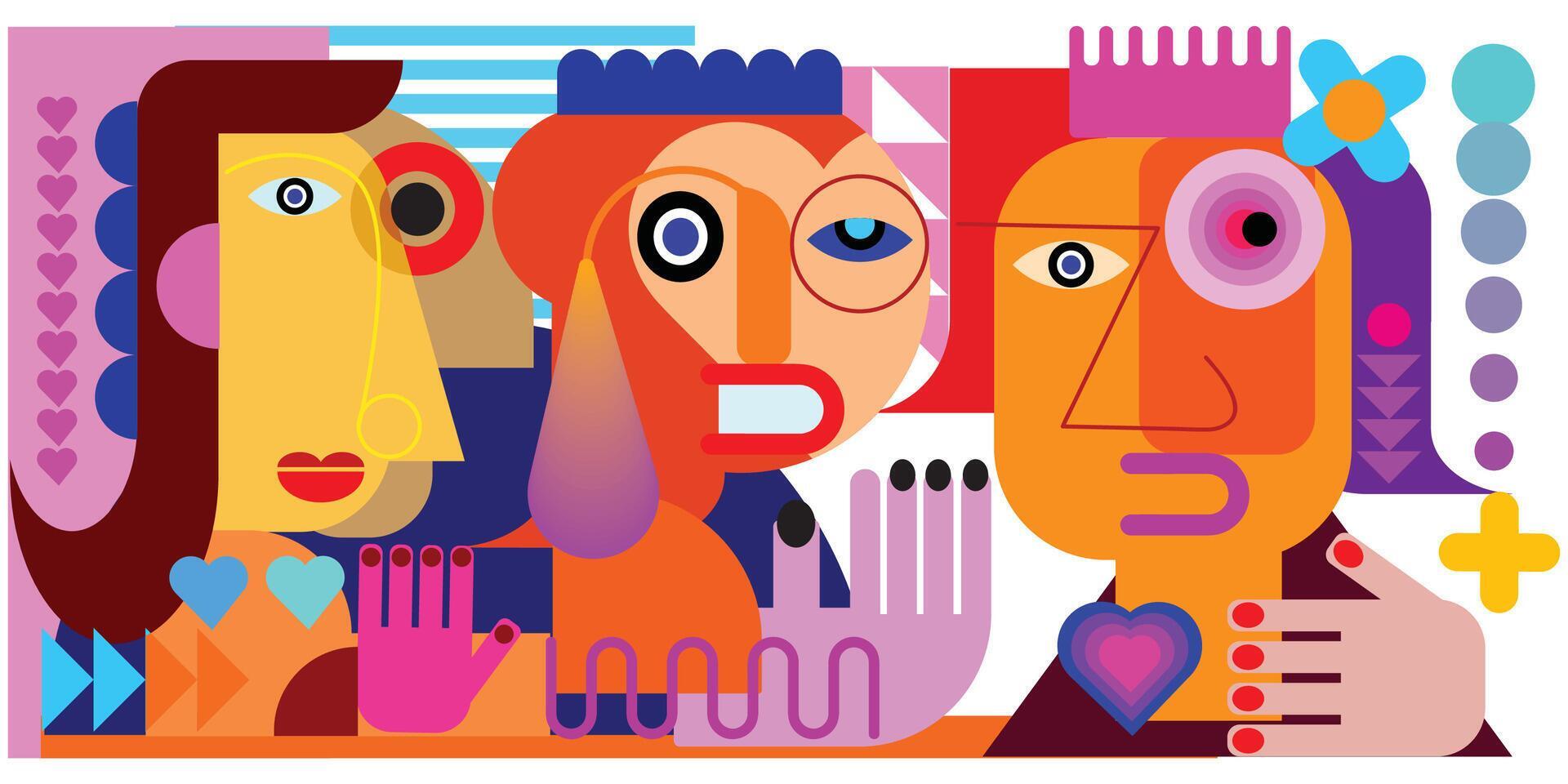 Colorful abstract people face with geometric, shapes, line, art vector ...