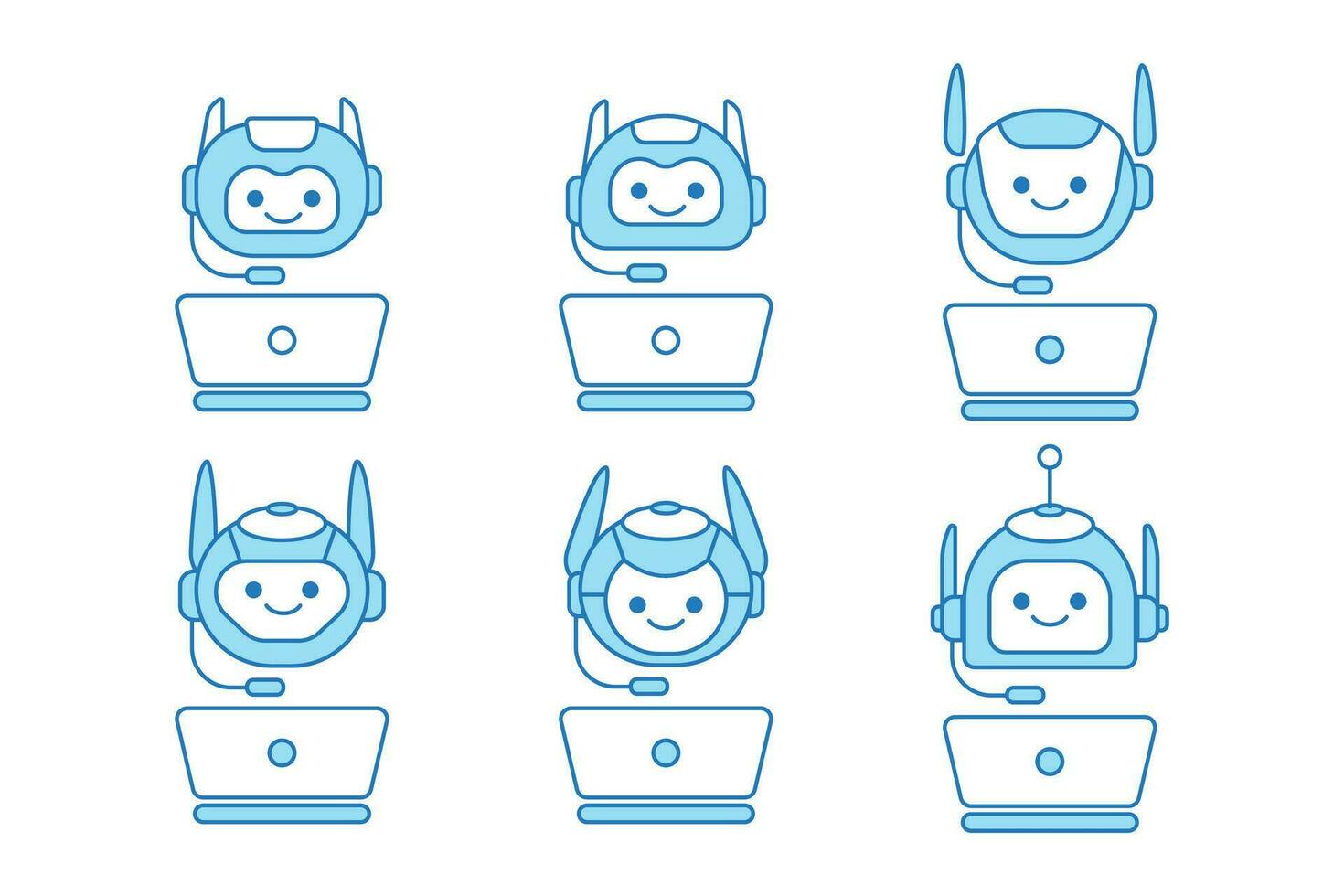 Virtual Assistant or Chat Bot Icon with Laptop and Headset Icon vector