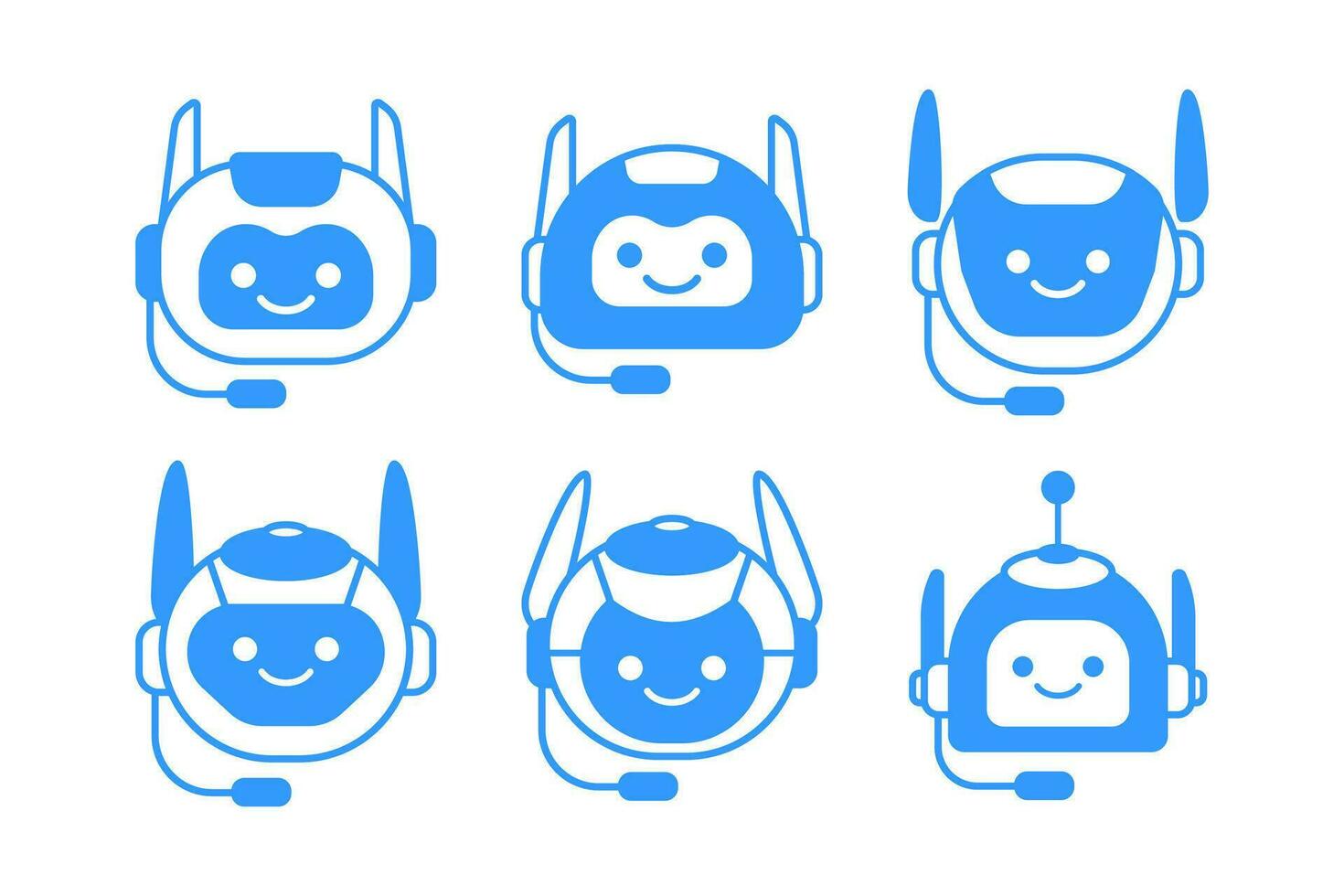 Robotic Assistant Icon with Headset Sign. Robot Chat Bot Icon Design vector