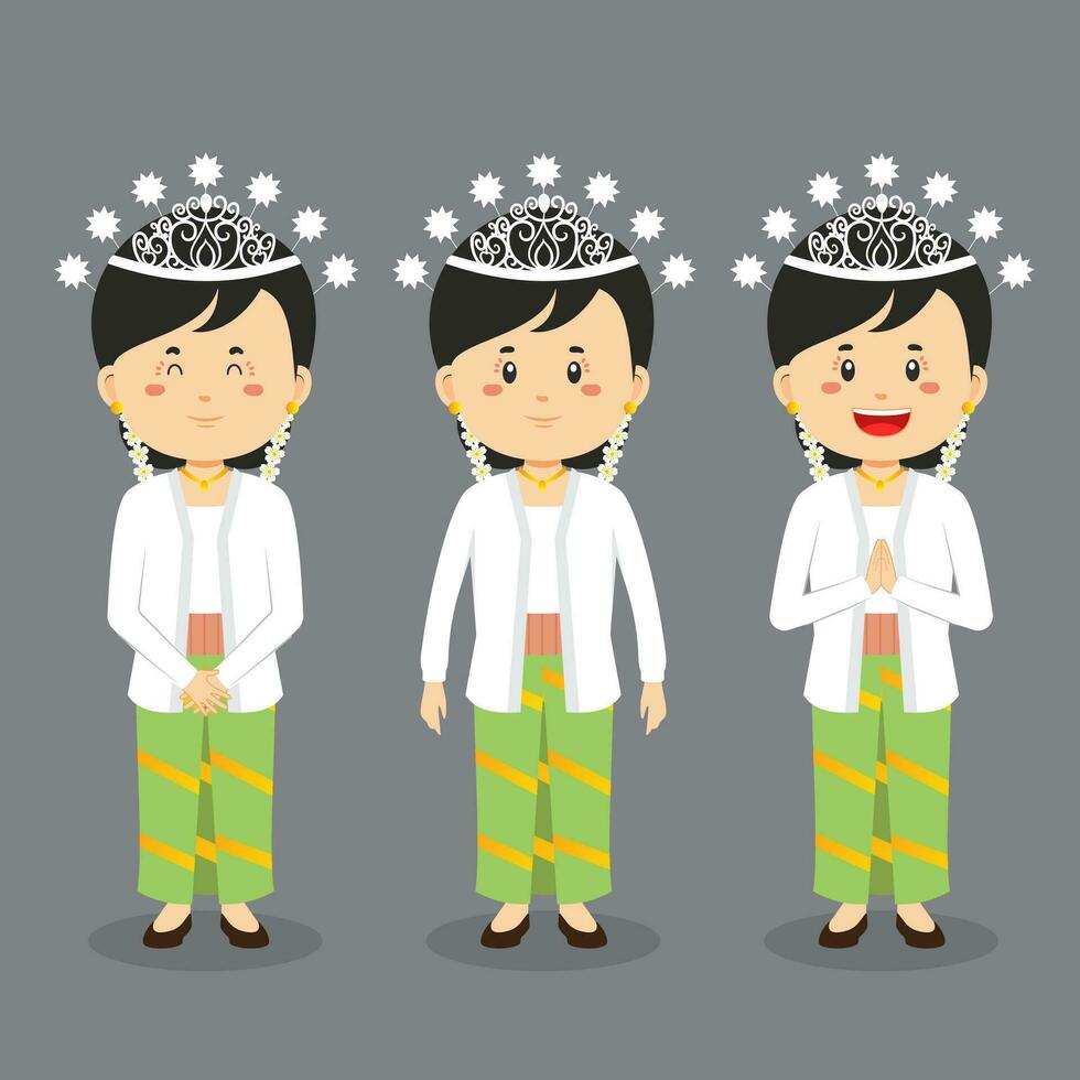 avatar de un banten indonesio personaje con varios expresión vector