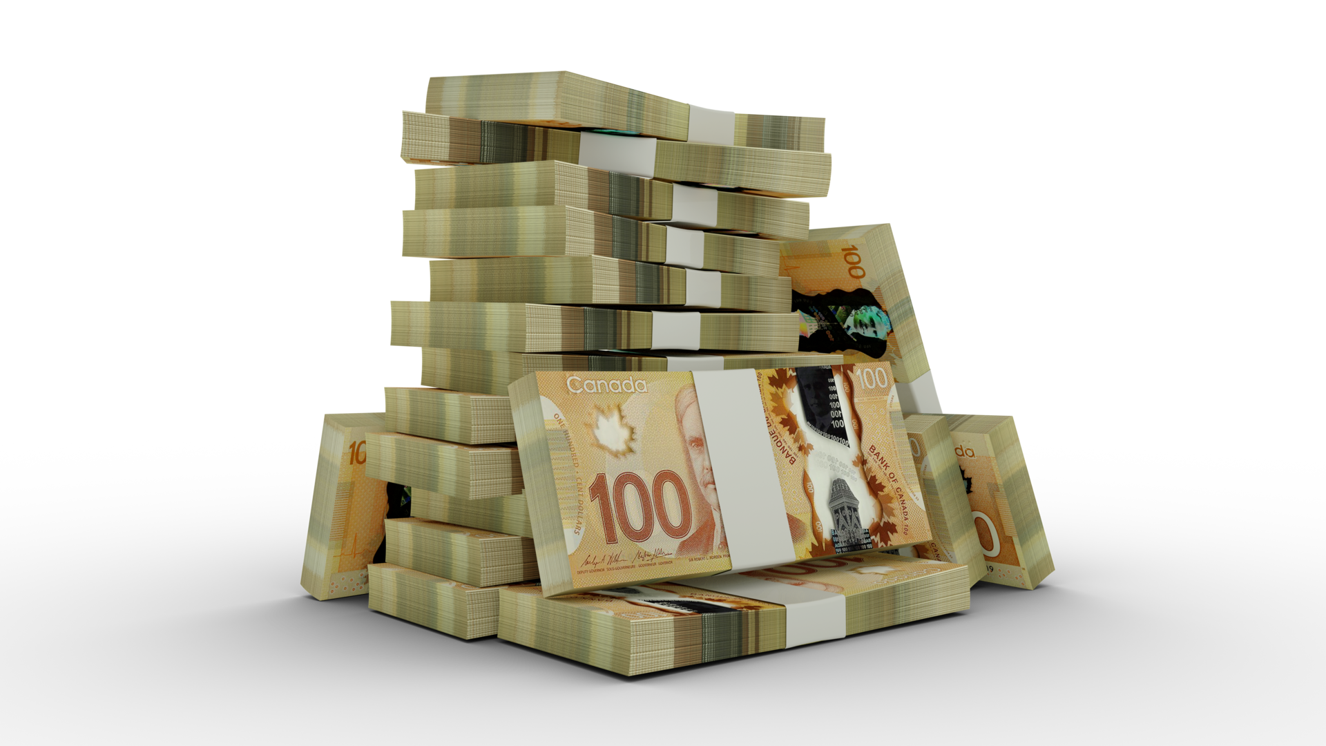 3d Rendering Of Stacks Of Canadian Dollar Notes Bundles Of South 