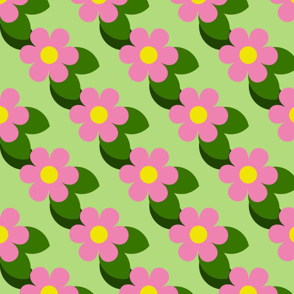 rosado flores en un verde fondo, repitiendo modelo vector