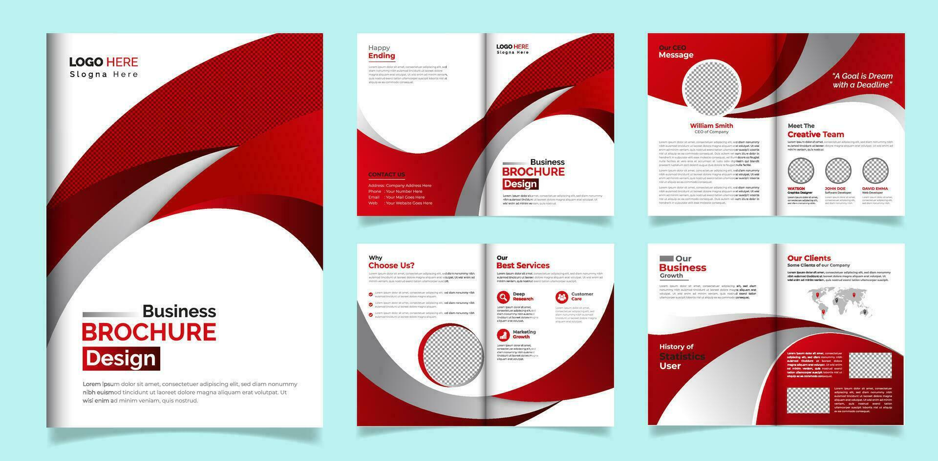 8 page Professional brochure landscape template, corporate business booklet brochure design vector