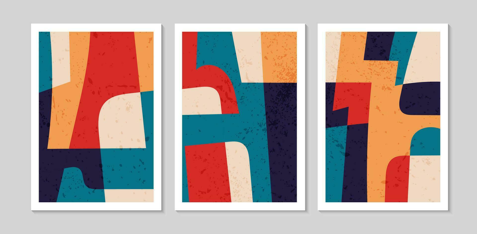 Set of abstract contemporary mid century posters with Abstract shapes. Design for wallpaper, background, wall decor, cover, print, card. Modern boho landscape minimalist art. Vector illustration.